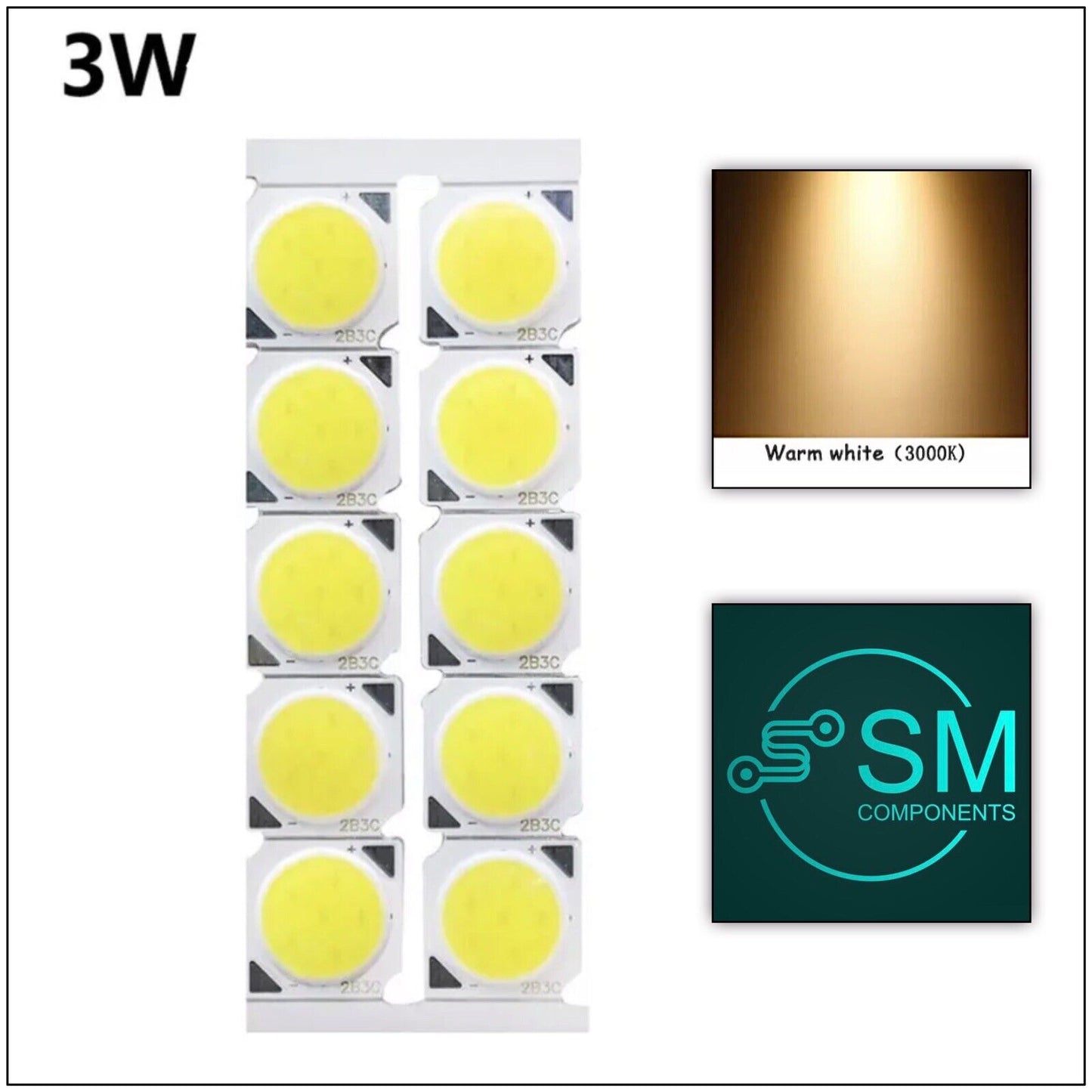 10PCS DC 9-10V 3W 13x13mm Square COB LED Chip High Power Light Cool, Warm White