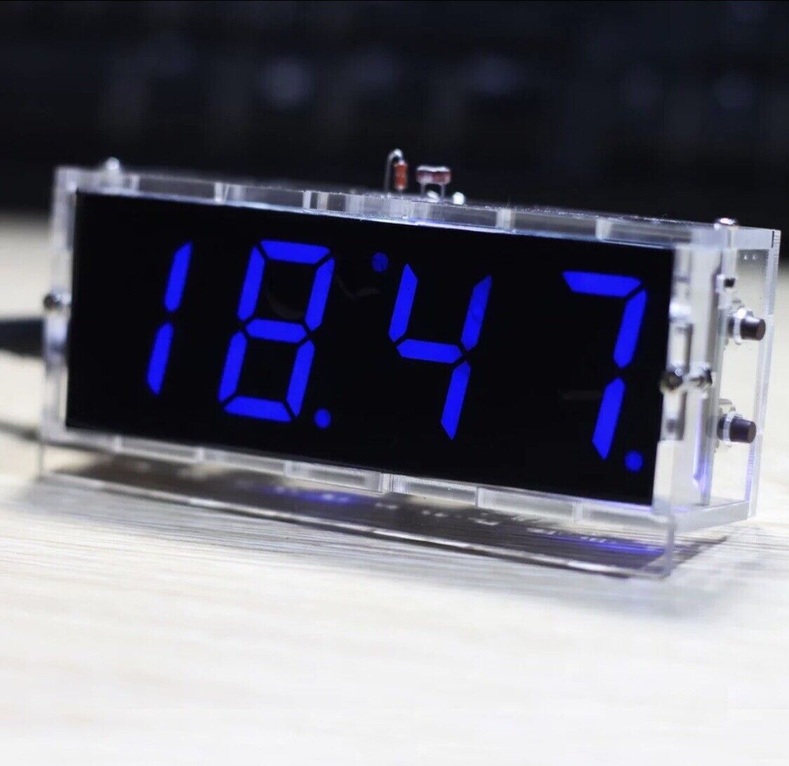 4-digit DIY Electronic Digital LED Clock Kit Alarm BLUE Auto Display Time Temp