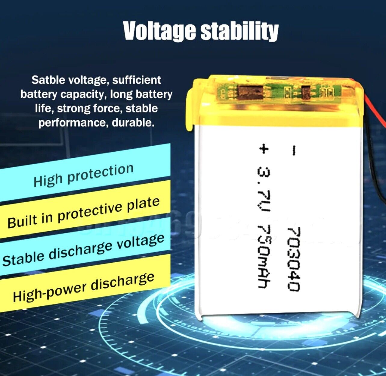 1 X Lithium Polymer Battery LiPo 703040 3.7V 800mAh 7x30x40mm + Protection