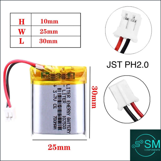 1 X Polymer Lithium Ion Battery LiPo 700mAh 3.7V 102530 10x25x30 Inc JST PH2.0