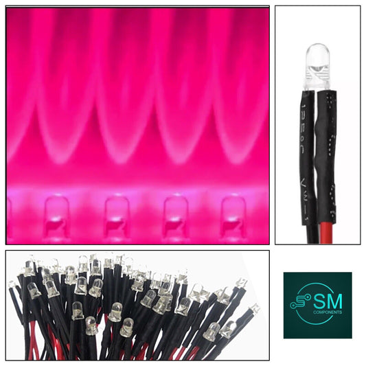 20pcs Prewired 3mm PINK LED DC 5-12V 20mA 3mm Clear Round Light Emitting Diode