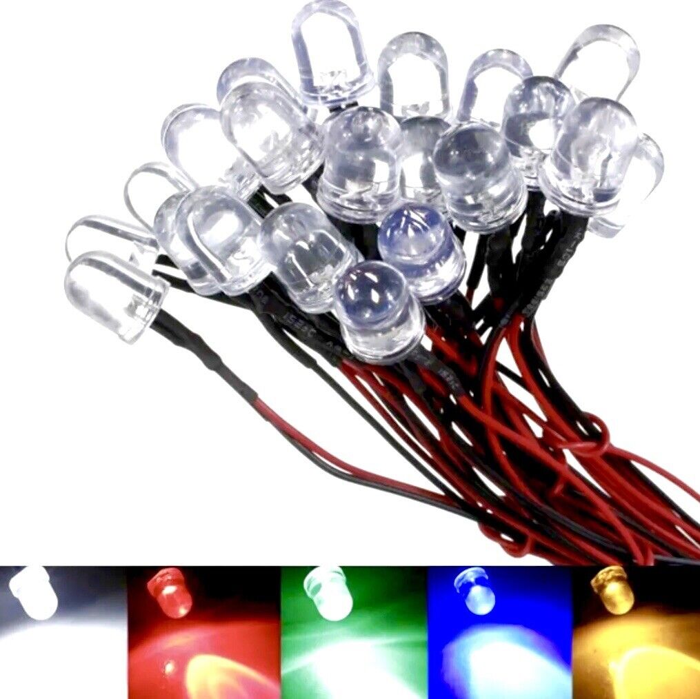 10PCS Prewired 10mm GREEN 1.5Hz FLASHING LED 12V 20mA 10mm Clear Round LEDS