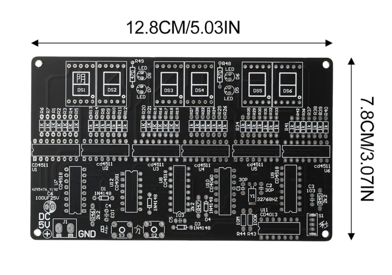 DIY Kit Electronic Digital Clock CD4013 Tube LED Display Beginners Training BLK