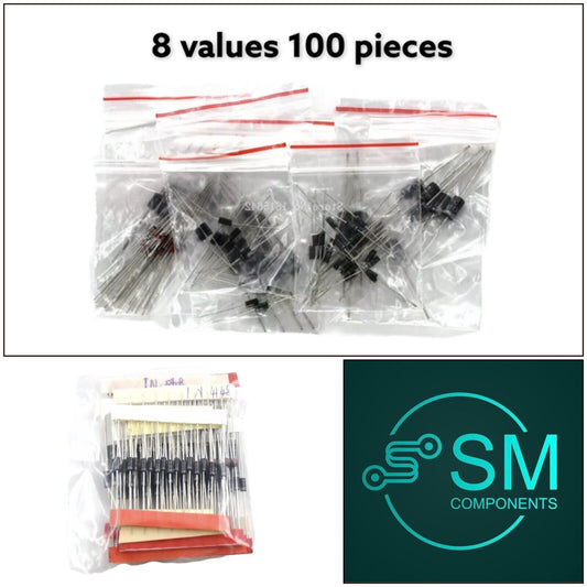 100PC Rectifier Diodes 8 Values 1N4148 1N4007 1N5819 1N5399 1N5408 1N5822 FR107