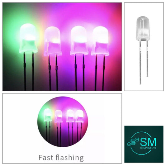 5mm LED Light Emitting Diode RGB FAST flash 100pcs DIFFUSED  Round Top 7 Colour