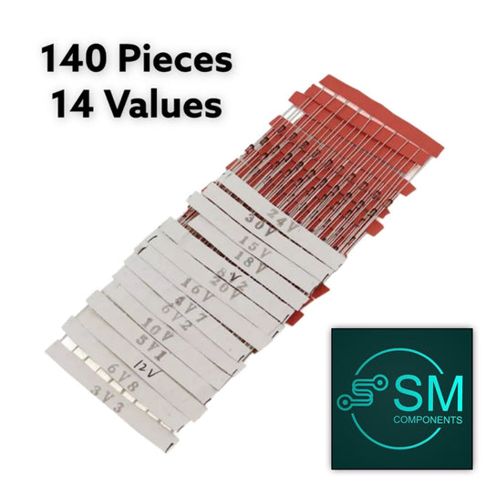 140Pcs 3.3-30V 14 Value 1/2W 0.5W DIY Zener Diode Assorted Kit Voltage Regulator