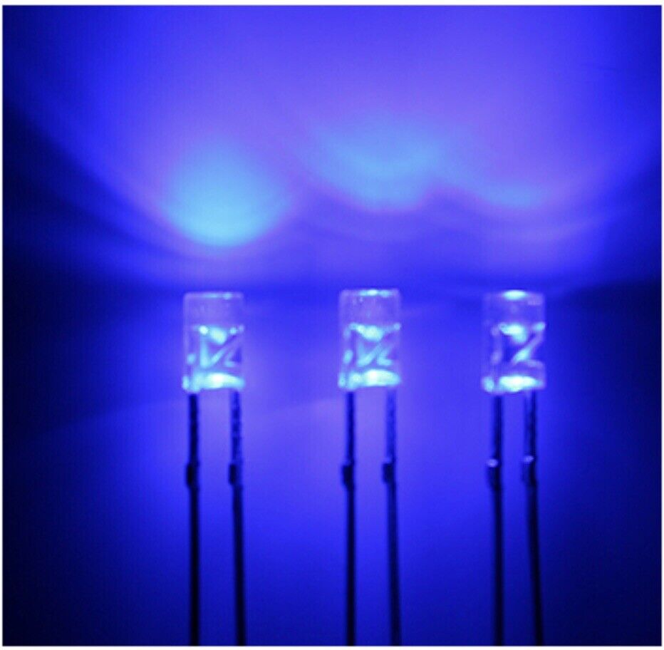 3mm Blue LED Light Emitting Led Diode Clear Flat Head LED, No Skirt, 465nm