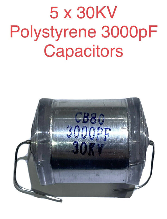 5 X PCS Polystyrene Film High Voltage Capacitor CB80 30KV 3000PF Marx HV Doubler