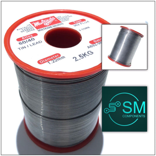 1 X 2.5kgs 60/40 Tin/Lead Roll Multicore Quality Solder 362 5 Core Flux 1.22mm