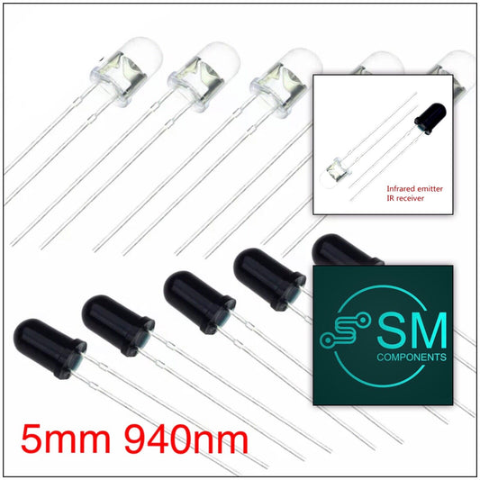 50PCS 5mm IR LEDS EMITTER, RECEIVER 5mm 940nm 25 Sets IR infrared diode LED