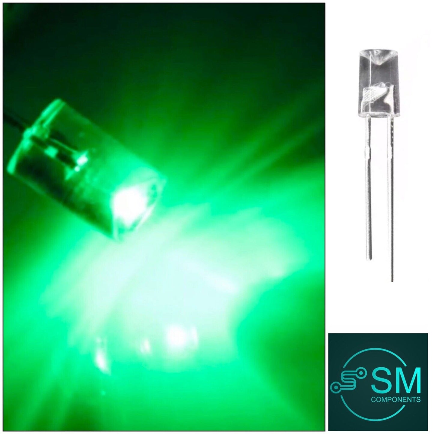 5mm Green Led Light Emitting Diode Flat Top Concave 100pcs Clear Top