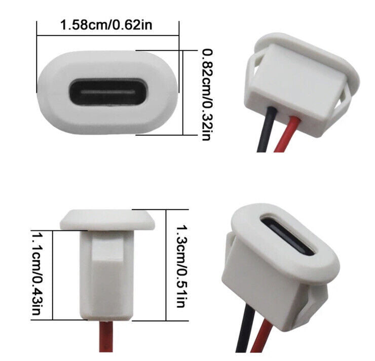 5 X Female USB-C Socket 2 Pin Connector USB-C Type Charging DIY Project Jack WHT