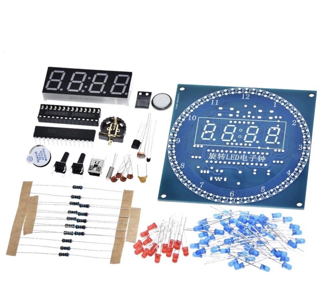 DIY Rotating LED DS1302 Electronic Digital Clock + Case Temperature Display KIT