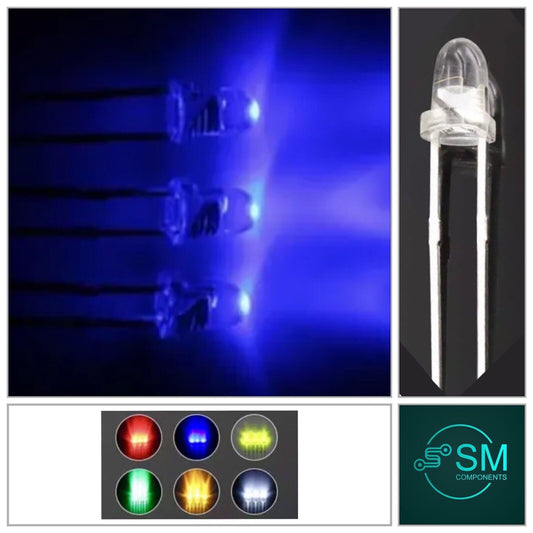 3mm BLUE BULLET HEAD CLEAR LED 100pcs Light Emitting Led Diode 465nm SUPERLUX