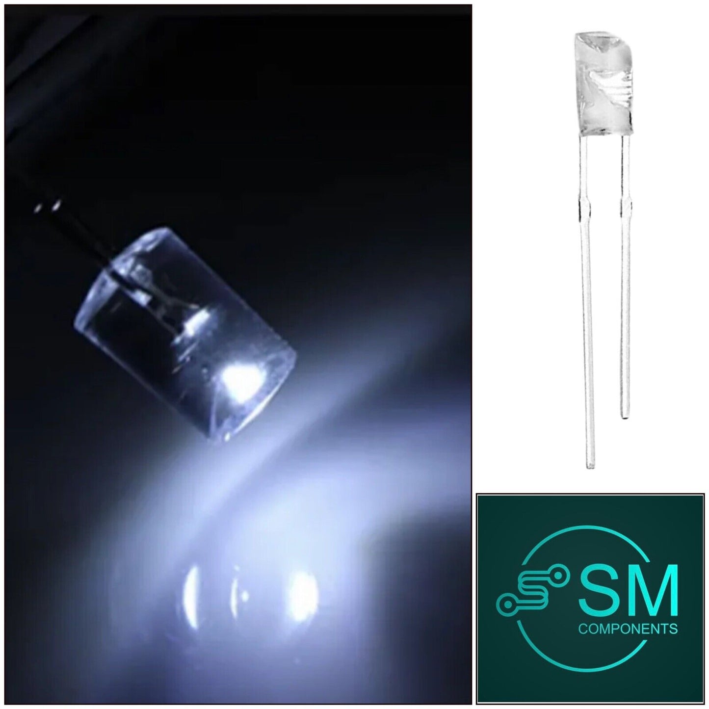 3mm Concave COOL WHITE Led Light Emitting Diode 100pcs Clear Top Concave 6500K