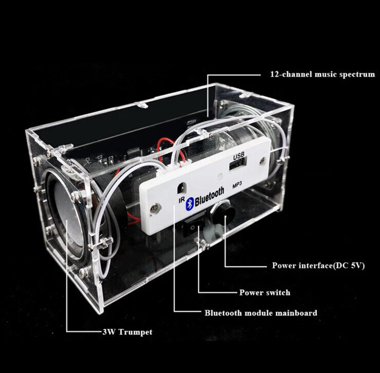 Wireless Bluetooth Speaker DIY Kit 2 Subwoofer Stereo Loudspeaker USB Spectrum