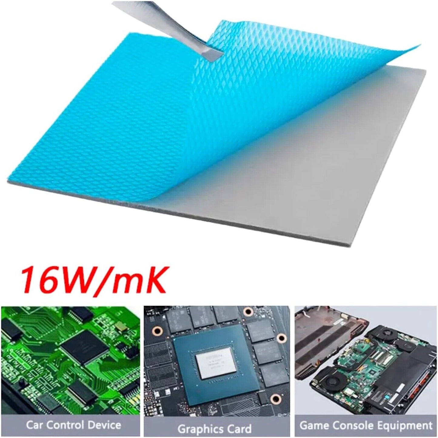 16w/mK Thermal Pad 100 x 100 x 1mm Silicone Heatsink Cooling Conductive GPU CPU