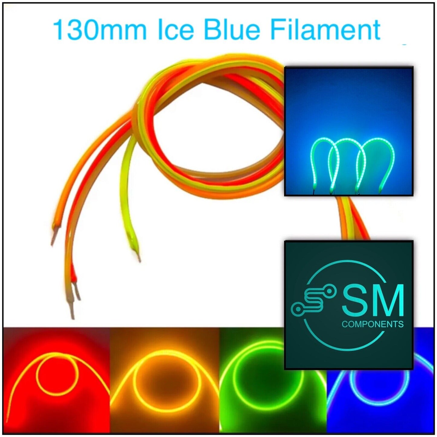 3pcs DC3V 130mm ICE BLUE 490nm Super Flexible Silicone Filament Lamp LED DIY