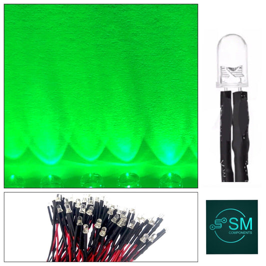 20pcs Prewired 5mm GREEN LED DC 12V 20mA 5mm Clear Round Light Emitting Diode