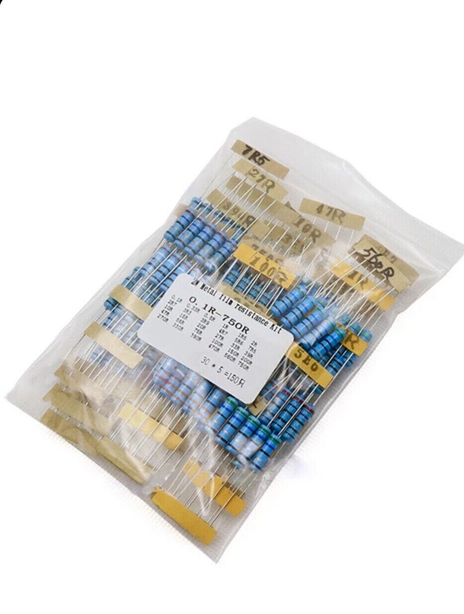 150pcs 2W 2 Watt Metal Oxide Film Resistor Axial Leads 0.1Ω - 750Ω 30 Values 1%+